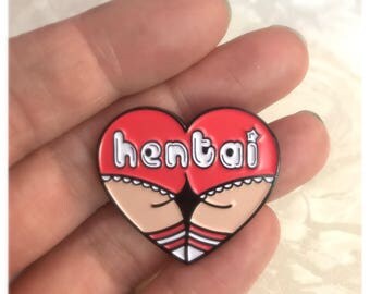 Anime Pin: "Hentai" Booty Heart Butt Enamel Hentai Pin - Perfect for Denim Jackets and Looks Great with Anime Patches!