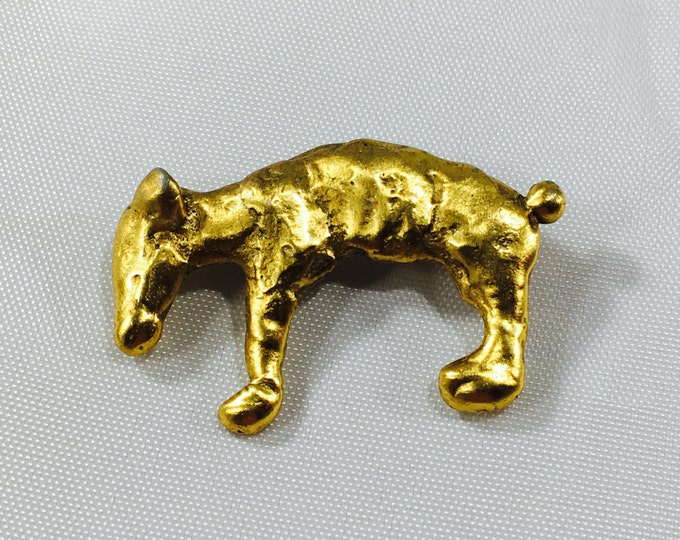 Storewide 25% Off SALE Vintage Gold Tone Nugget Style Designer Sheep Brooch Pin Featuring Hammered Design Finish