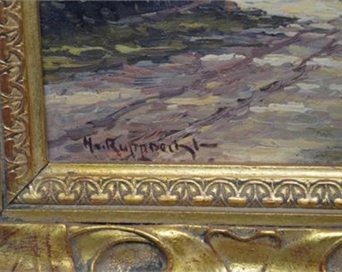 Storewide 25% Off SALE Original Wilhelm Hugo Rupprecht (1881-1970) German Countryside Oil On Board Painting Featuring Gold Gilded Frame