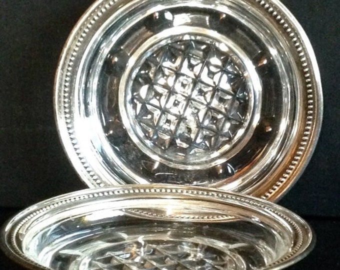 Storewide 25% Off SALE Vintage Pressed Diamond Pattern Fine Crystal Sterling Silver Drink Coaster Featuring Elaborate Fine Etched Design