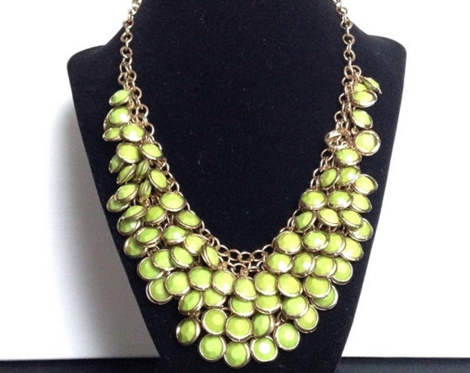 Storewide 25% Off SALE Vintage Mid Century Gold Tone Faceted Coin Green Beaded Necklace Featuring Layered Design Finish