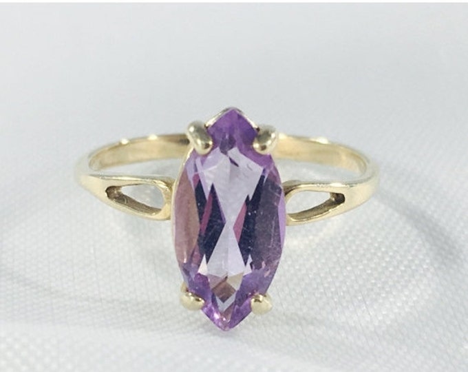 Storewide 25% Off SALE Vintage 10k Yellow Gold Marquise Amethyst Designer Cocktail Ring Featuring Faceted Lavender Gemstone