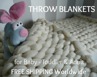 Super Chunky Arm Knitted Merino Wool Blanket, Throw Blanket, FREE SHIPPING