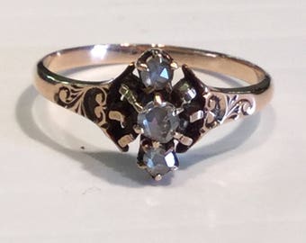 Antique Victorian 10k Yellow Gold Rose Cut Diamond Ring