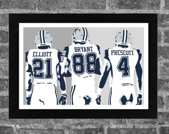 Dallas Cowboys Ezekiel Elliott Dez Bryant Dak Prescott Portrait Sports Print Art 17x11