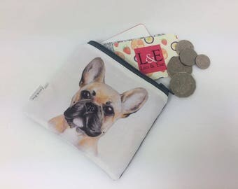 French Bulldog linen coin purse