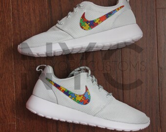 Autism Awareness Nike Roshe One Run Grey Autism Speaks V3 Custom Men Women & Grade School Youth