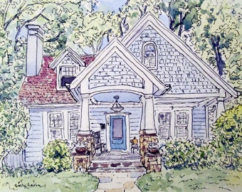 Custom House Painting House Portrait House Drawing Pen Ink and Watercolor House Painting Home Portrait Mattted SallysWatercolors