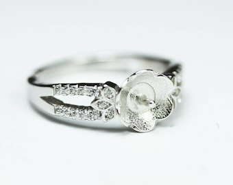 1pc adjustable 925 Sterling Silver w/Cubic Zirconia Jewellery findings Ring Setting,for half drilled Beads - FDSSO0115