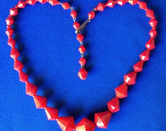 1960s Red Plastic Art Deco Necklace from West Germany