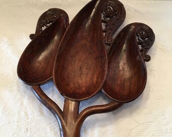 Wooden Bowl ~ Carved Wooden Bowl ~Three Sections ~Serving Bowl ~ Vintage