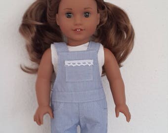 18 inch Doll clothes - blue and white pin striped shortalls for 18" Girl Dolls - Trendy Shortall - doll clothes -18 "doll shortall