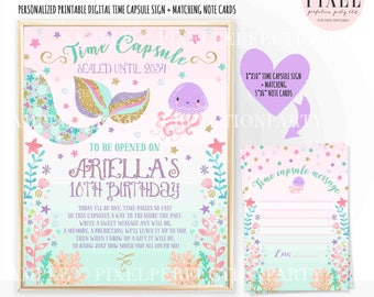 Mermaid Time Capsule First Birthday + Matching Note Card Mermaid Time Capsule Mermaid Time Capsule Sign Mermaid Birthday Mermaid Party