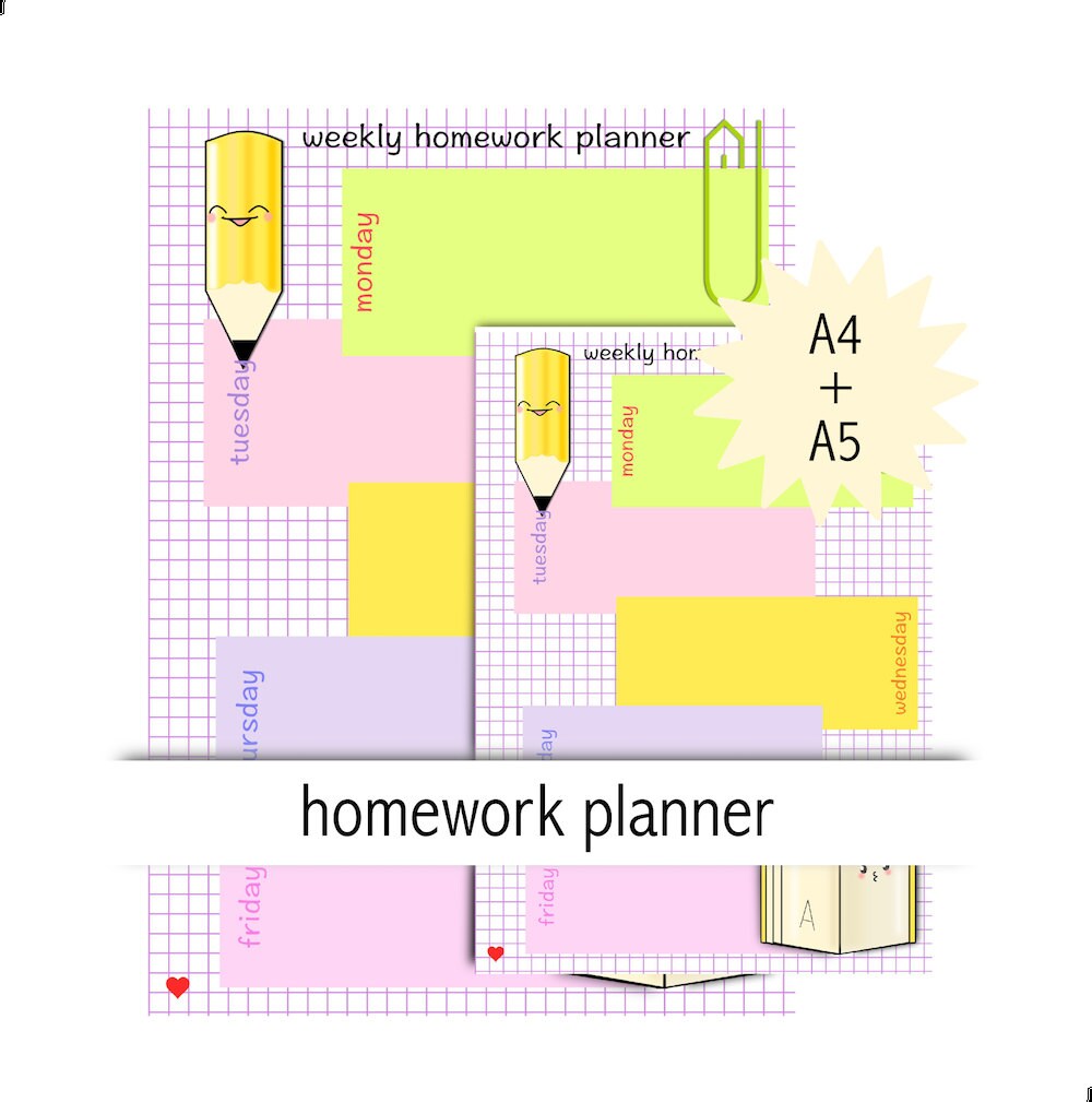 Download homework planner A4 A5 instant download printable