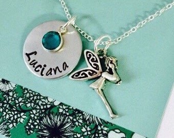 Fairy Necklace, Little Girls Necklace, Kids Name Necklace, Kids Jewelry, Hand Stamped Kids Necklace