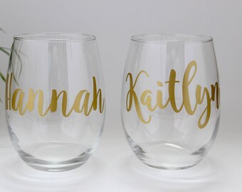 Set of 8 Personalized Wine Glasses//Bridesmaids Gift // Monogrammed Stemless Wine Glass // Wine Glass with full name
