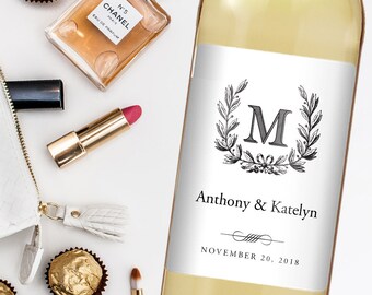 Wedding Wine Label - Custom Wine Label - Personalized Wine Label - Wedding Wine Bottle Label - Monogram Wedding