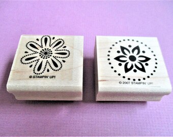 Set of 2 Images Stylized Flowers Papercraft Rubber Stamps Wood Block Mounted Planner Goodie Scrapbooking Card Making DIY Invitations Crafts