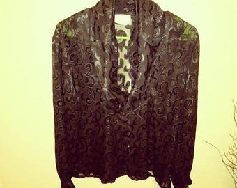 Size 14 vintage sheer black Tess top blouse