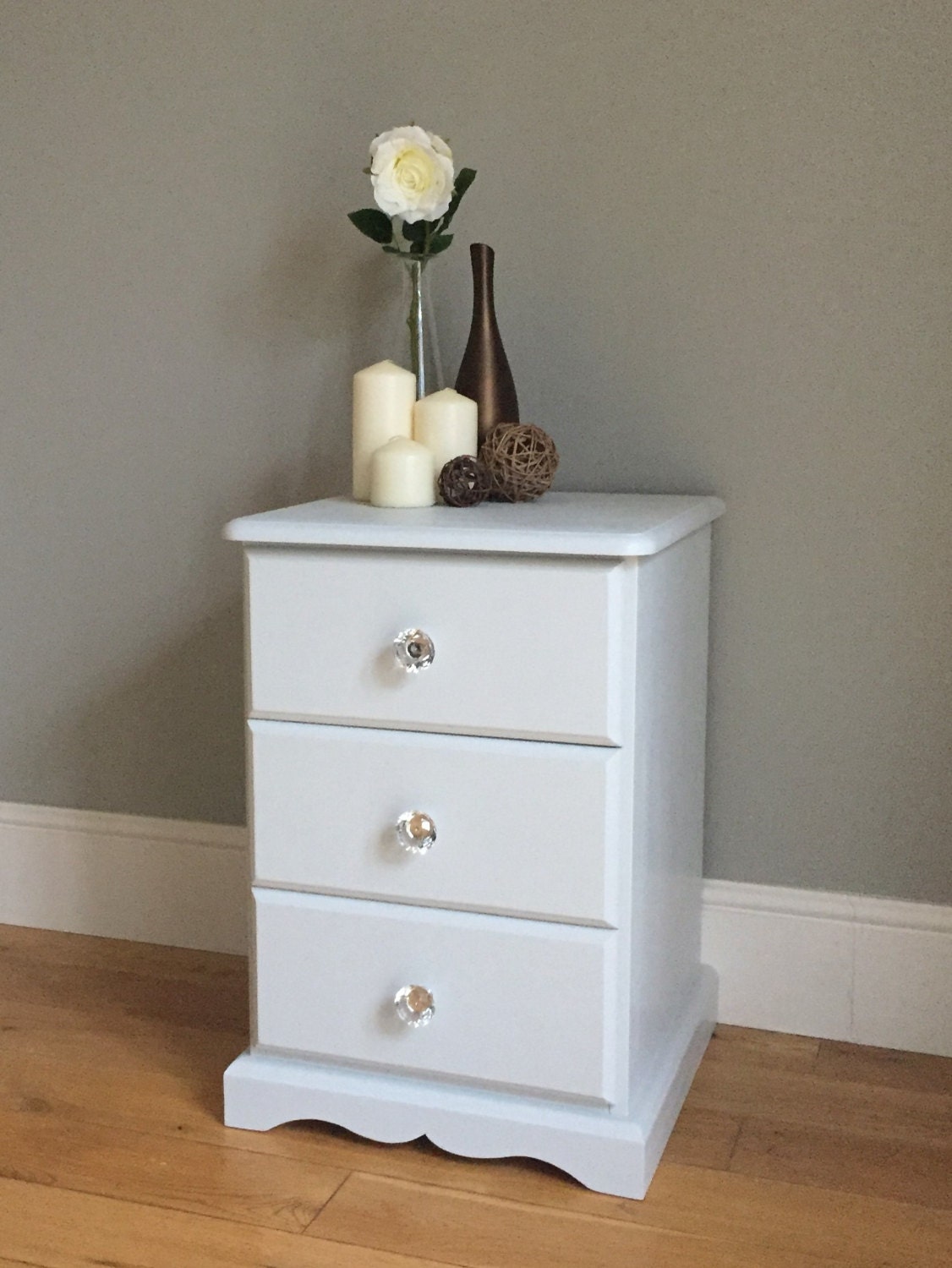 Pine Painted Bedside Table Light Grey / Off by BaskervilleRoss
