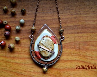 Polymer clay necklace Jasper pendant Picture jasper jewelry Jasper necklace Polymer clay pendant Fairy tale jewelry Fairy tale necklace OOAK
