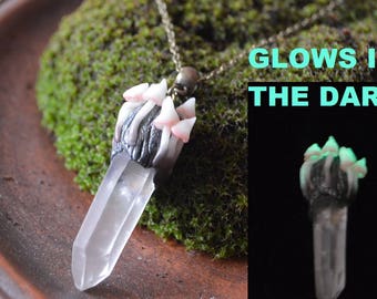 glowing jewelry Stone Necklace stone jewelry gemstone necklace magic crystal necklaces Quartz Crystals glow in the dark mushrooms witch gift