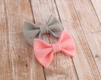 40+ Colors- Chunky Wool Felt Bow Clip or Headband / Felt Bow Headband / Felt Bow Clip / Newborn Headband / Baby Felt Hair Bow / Bow Headband
