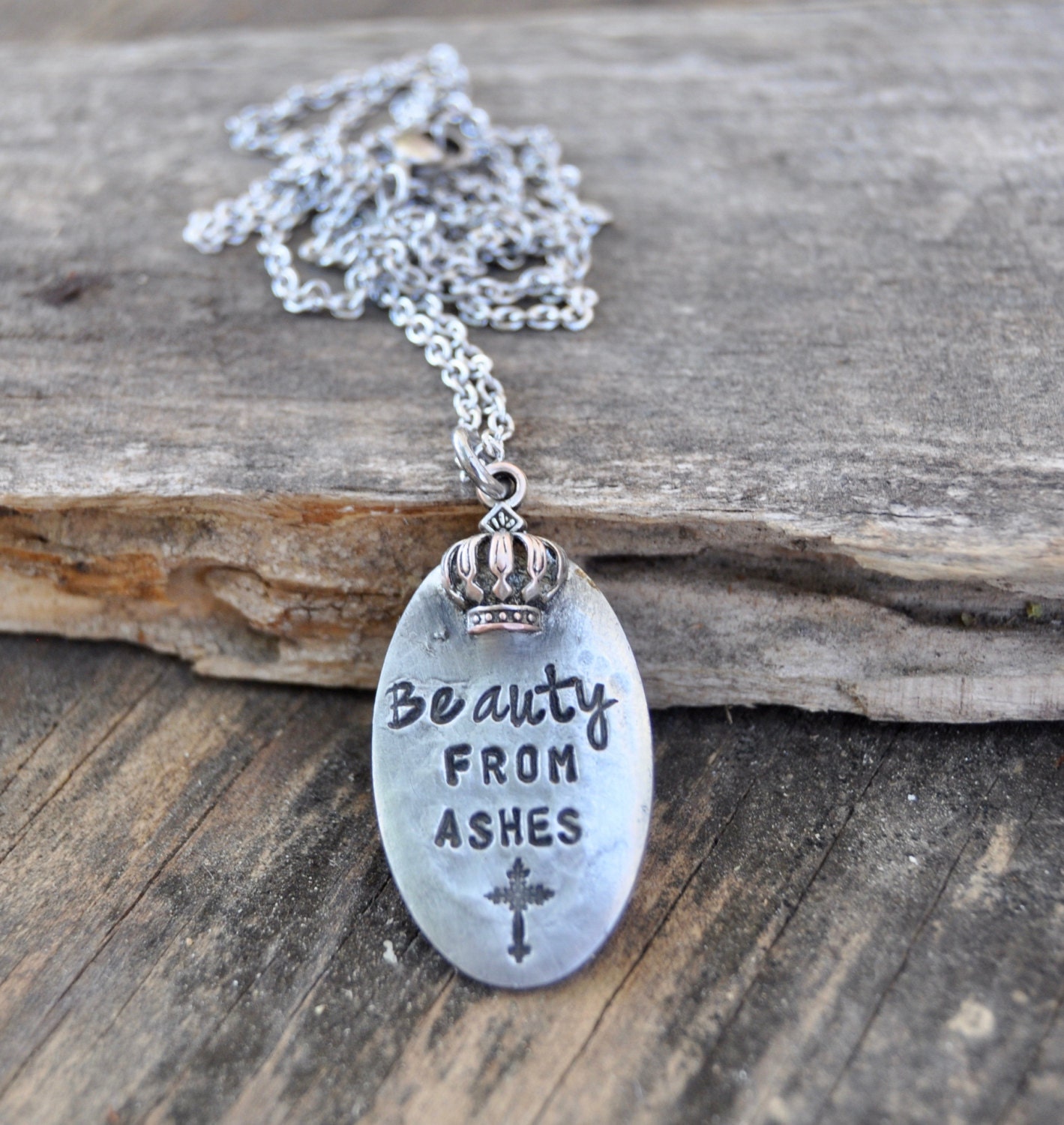 Beauty from Ashes Necklace. Hand stamped Necklace. Christian