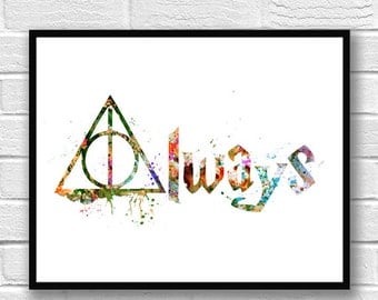 Harry Potter Watercolor Print, Harry Potter Always, Wall Art, Silhouette, Colorful Poster, Movie Poster, Home & Living, Home Decor - 274