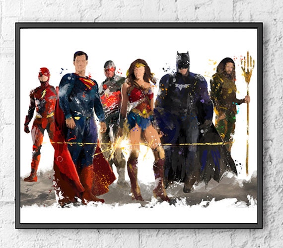 Justice League Watercolor Print Batman Superman by 