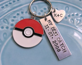 Pokemon Keychain, Pokeball My Best Catch, Gift for couples, boyfriend girlfriend husband wife spouse, Anniversary, Silver, Personalized