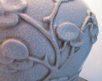 Blanc De Chine Lamp Ginger Jar Lamp Mid Century Lighting White Crackle Glaze Plum Blossom Tree Relief Ceramic Lamp Base Chinese Porcelain