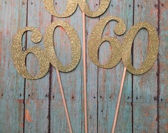 60 Centerpiece Picks, Glitter Sixty on a Stick, 60th Birthday Centerpiece Sticks, Sixty Sticks, Sixty Centerpiece Sticks (3 Count)
