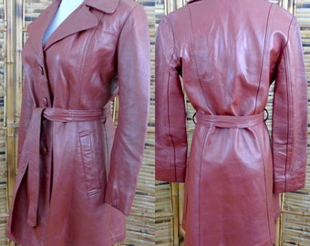 1970s Rust Brown Belted Leather Jacket - Medium