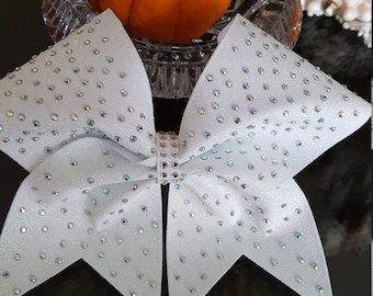 White Glitter Gradient Rhinestone Cheer Bow