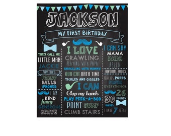 Boy First Birthday Chalkboard Sign, Little Man First Birthday Chalkboard Poster, First Birthday Boy Chalkboard Printable, Mustache Milestone
