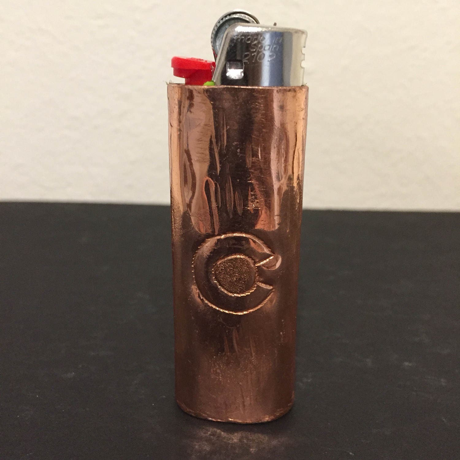 Pure Copper Lighter Cover with Colorado C hand engraved