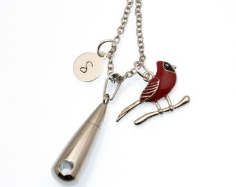Cardinal Cremation Necklace | Teardrop Urn Necklace | Cremation Jewelry | Necklace For Ashes | Remembrance Necklace | Personalized Memorial