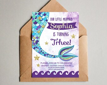 Mermaid Birthday Invitation - Mermaid Invitation Birthday - Mermaid Party Invitation - Under the sea invite - Teal Purple Mermaid Invitation