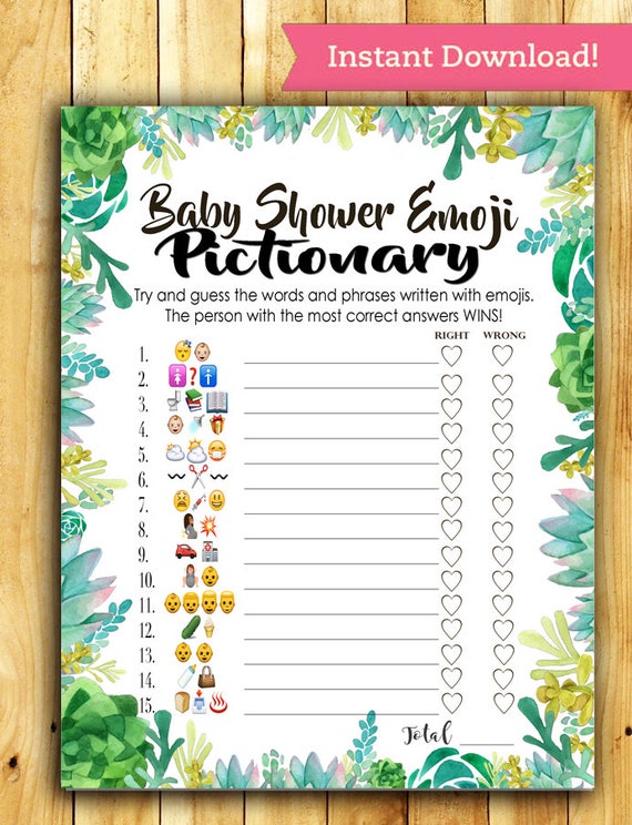 Baby Shower Emoji Pictionary Baby Shower Game Succulent