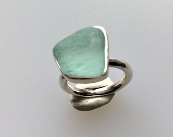 Sea foam sea glass individual silver ring