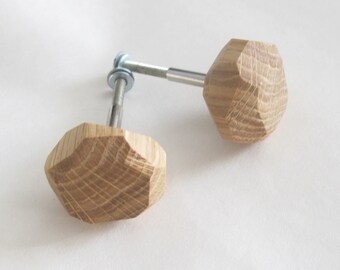 2 Oak Wood Knobs, Modern Drawer Knob, Wooden Cabinet Pull, Rustic Furniture Handle