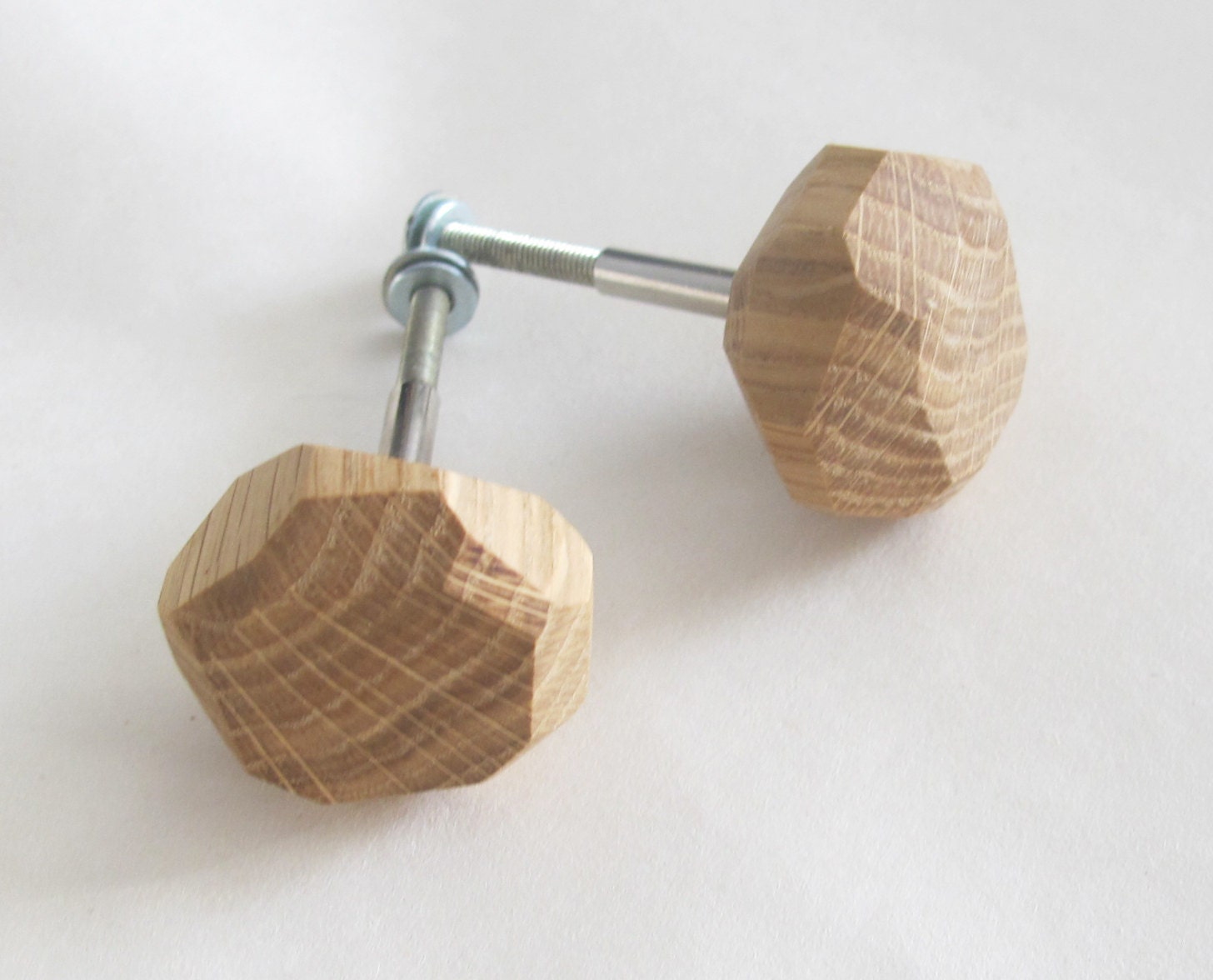 2 Oak Wood Knobs, Modern Drawer Knob, Wooden Pull, Rustic