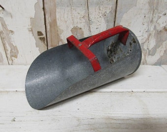 Vintage Metal Scoop, Galvanized Feed Scoop, Grain Scoop