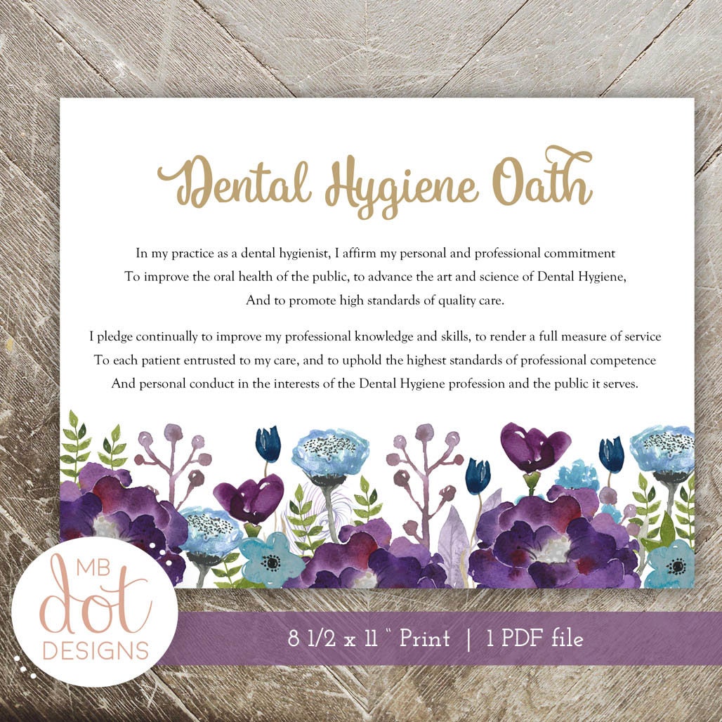 Dental Hygienist Oath Purple And Navy Floral Print Dental