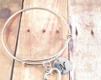 Heart bracelet, Little Girl bracelet, personalized initial charm bracelet, heart charm bracelet, little girl jewelry, valentines day