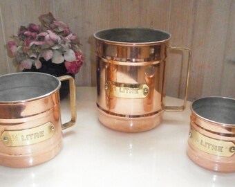 Antique French Vintage lot de 3 Mesures en cuivre/French Copper measure Retro Kitchen