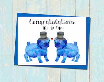 Cute pug wedding card, Gay wedding card, Mr and Mr pug wedding card, Pug lover wedding card, Unique wedding card, Groom and Groom card