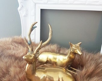 Vintage Brass Deer, Brass Deer Figurine, Brass Doe and Buck