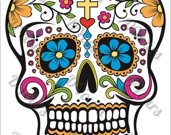 Sugar Skull Fully Coloured Mexican Day of the Dead Skull Vector Model - svg cdr ai pdf dxf files Download Files for Laser Cutting Printing